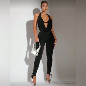 SHEIN Black Halter Skinny Jumpsuit